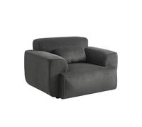 Fauteuil velours côtelé gris foncé. lignes arrondies. coussin fourni. Wallas. L 116 x P 97 x H 73cm