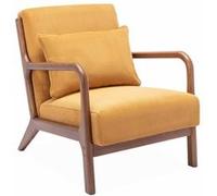 sweeek Fauteuil velours côtelé ocre pieds bois d'hévéa teinté noyer clair 1 place droit fixe pieds compas scandinave structure en bois solide Rouge G