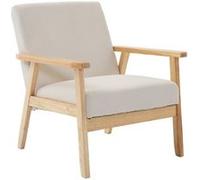 Fauteuil vintage / scandinave structure en bois et contreplaqué et assise en velours côtelé coloris blanc crème