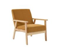 Fauteuil vintage / scandinave structure en bois et contreplaqué et assise en velours côtelé coloris moutarde