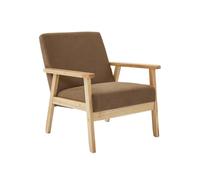 Fauteuil vintage / scandinave structure en bois et contreplaqué et assise en velours côtelé taupe