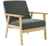 Fauteuil vintage / scandinave structure en bois et contreplaqué et assise en velours côtelé vert kaki