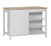 sweeek | Îlot central de cuisine MOLENE plateau en bois d'hévéa 120x75cm blanc 5 étagères 1 porte 1 tiroir L 120 x P 75 x H 90cm Blanc G