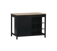 sweeek - Îlot Central de Cuisine MOLENE. Plateau en Bois d'hévéa. 120x75cm. Noir. 5 étagères. 1 Porte. 1 tiroir. L 120 x P 75 x H 90cm