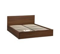 sweeek - Lit avec sommier à Lattes et tête de lit 160 x 200cm + 4 tiroirs Noyer - Kuba