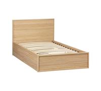 sweeek - Lit avec sommier à Lattes et tête de lit 90 x 190cm + 2 tiroirs décor Bois Naturel - Kuba