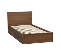 sweeek - Lit avec sommier à Lattes et tête de lit 90 x 190cm + 2 tiroirs décor Bois Noyer - Kuba