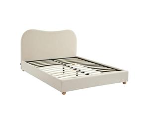sweeek - Lit avec sommier à Lattes et tête de lit. Blanc Finition Bouclette. L203 x P148 x H97cm