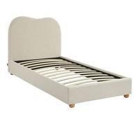 sweeek | Lit avec sommier à lattes et tête de lit blanc finition bouclette L204 x P98 x H965cm Blanc G