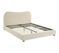 sweeek Lit avec sommier à lattes et tête de lit blanc finition bouclette L2145 x P168 x H97cm Blanc