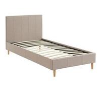 Lit avec sommier à lattes et tête de lit finition tissu beige L 202 x P 96 x H 88cm
