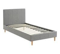 sweeek Lit avec sommier à lattes et tête de lit finition tissu gris clair L 202 x P 96 x H 88cm Gris clair