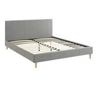 sweeek Lit avec sommier à lattes et tête de lit finition tissu gris clair L 211 x P 1675 x H 89cm Gris clair