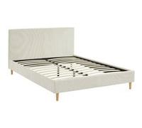 Lit avec sommier à lattes et tête de lit L 202 x P 148 x H 89cm blanc finition velours côtelé (grosse côte)