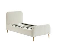 sweeek - Lit avec sommier à Lattes et tête de lit rembourrée 1 Place Bouclette crème 90 x 190 cm - Finn