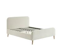 sweeek - Lit avec sommier à Lattes et tête de lit rembourrée 2 Places Bouclette crème 140 x 190 cm - Finn