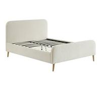 sweeek | Lit avec sommier à lattes et tête de lit rembourrée 2 places bouclette crème 140 x 190 cm - Finn Crème