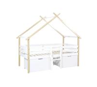 sweeek - Lit cabane Enfant 90 x 190 cm Bois de pin Blanc sommier à Lattes Inclus et 2 tiroirs - Sienna