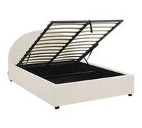 sweeek | Lit coffre avec sommier à lattes et tête de lit finition bouclette blanc L 206 x P 1535 x H 102cm Blanc G