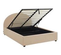 sweeek | Lit coffre avec sommier à lattes et tête de lit finition bouclette nude L 206 x P 1535 x H 102cm Nude G