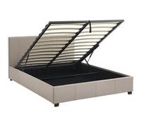 sweeek | Lit coffre avec sommier à lattes et tête de lit finition tissu beige L 202 x P 148 x H 86cm Beige G