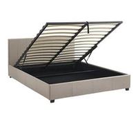 sweeek | Lit coffre avec sommier à lattes et tête de lit finition tissu beige L211 x P168 x H86cm Beige G