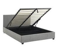 sweeek Lit coffre avec sommier à lattes et tête de lit finition tissu gris clair L 202 x P 148 x H 86cm Gris clair