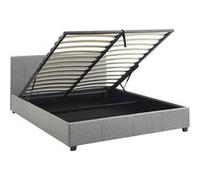 sweeek | Lit coffre avec sommier à lattes et tête de lit finition tissu gris clair L211 x P168 x H86cm Gris clair G