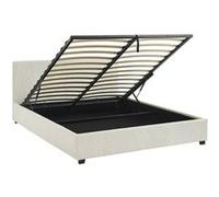 sweeek Lit coffre avec sommier à lattes et tête de lit finition velours côtelé blanc L 211 x P 168 x H 86cm Blanc