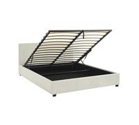 sweeek Lit coffre avec sommier à lattes et tête de lit finition velours côtelé blanc L 211 x P 168 x H 86cm Blanc