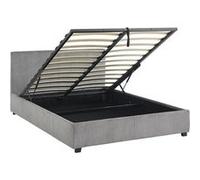 sweeek | Lit coffre avec sommier à lattes et tête de lit finition velours côtelé gris L 202 x P 148 x H 86cm Gris G