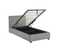 Lit coffre avec sommier à lattes et tête de lit finition velours côtelé gris L 202 x P 975 x H 86cm