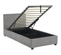 sweeek | Lit coffre avec sommier à lattes et tête de lit finition velours côtelé gris L 202 x P 975 x H 86cm Gris G