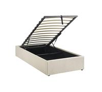 sweeek - Lit Coffre avec sommier à Lattes. Finition Bouclette. Blanc. L 203 x P 97 x H 32cm