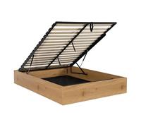 sweeek - Lit Coffre sommier à Lattes 140x190cm décor Bois chêne - Lift