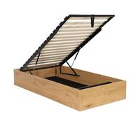 sweeek - Lit Coffre sommier à Lattes 90x190cm décor Bois chêne - Lift