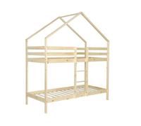 sweeek - Lit Enfant superposé cabane 90 x 190 cm pin Naturel sommier à Lattes Inclus - Roya