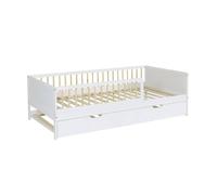 sweeek - Lit gigogne Enfant 90 x 190 cm pin Naturel avec sommier à Lattes et tiroir Blanc - Elio