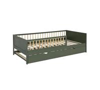 sweeek - Lit gigogne Enfant 90 x 190 cm pin Naturel avec sommier à Lattes et tiroir Vert - Elio