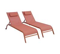 sweeek - Lot de 2 Bains de Soleil Acier Terracotta Multi Positions avec Coussin et roulettes - Ona