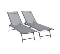 sweeek - Lot de 2 Bains de Soleil Acier textilène inclinable 4 Positions Tropea Anthracite. 165 x 54.5 x 82.5 cm