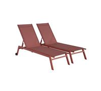 sweeek - Lot de 2 Bains de Soleil Elsa en Aluminium et textilène Terracotta. transats Multi Positions avec roulettes