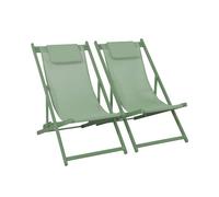 sweeek - Lot de 2 Bains de Soleil - Gaia Vert - Transat en Aluminium Gris Anthracite et textilene Vert avec Coussin Repose tête. chilienne