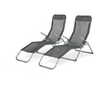 Lot De 2 Bains De Soleil Pliants - Levito Gris Anthracite - Transats Textilène 2 Positions. Chaises Gris