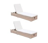 sweeek - Lot de 2 Bains de Soleil résine tressée. Coussins Polyester Beige. Multi Positions