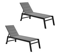 sweeek - Lot de 2 Bains de Soleil Solis en textilène matelassé. transats 6 Positions. Structure Gris Anthracite. textilène Gris
