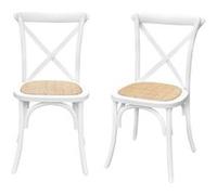 Lot de 2 chaises de bistrot en bois d'hévéa blanc. vintage. assise en rotin. empilables