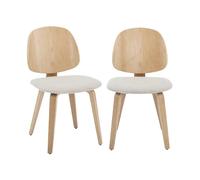 Lot de 2 chaises décor bois courbé placage effet chêne et bouclette texturée gris clair