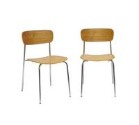 sweeek - Lot de 2 chaises Vintage contreplaqué avec placage Bois Effet frêne et Pieds métal chromé L 43.5 x P 51 x H 77cm - Toby