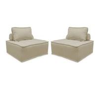 sweeek | Lot de 2 chauffeuses pour canapé modulable tissu capitonné beige avec un coussin Beige G